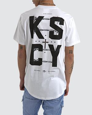 Kiss Chacey Fenced Dual Curved hem Tee Optical White