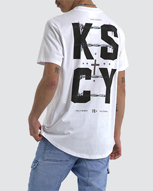 Kiss Chacey Fenced Dual Curved hem Tee Optical White