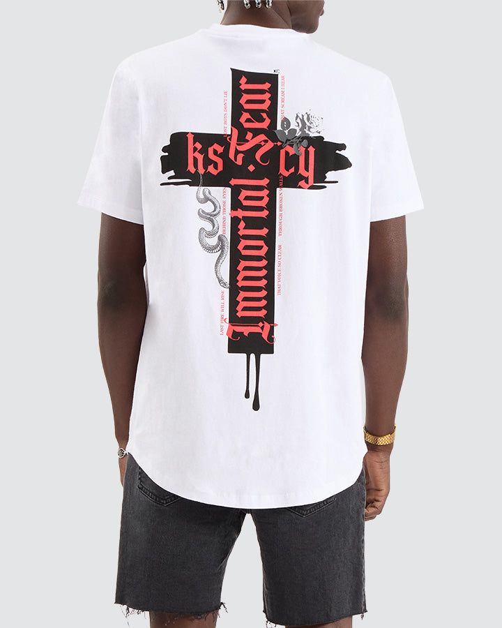 Kiss Chacey Disrupted Dual Curved hem Tee Optical White