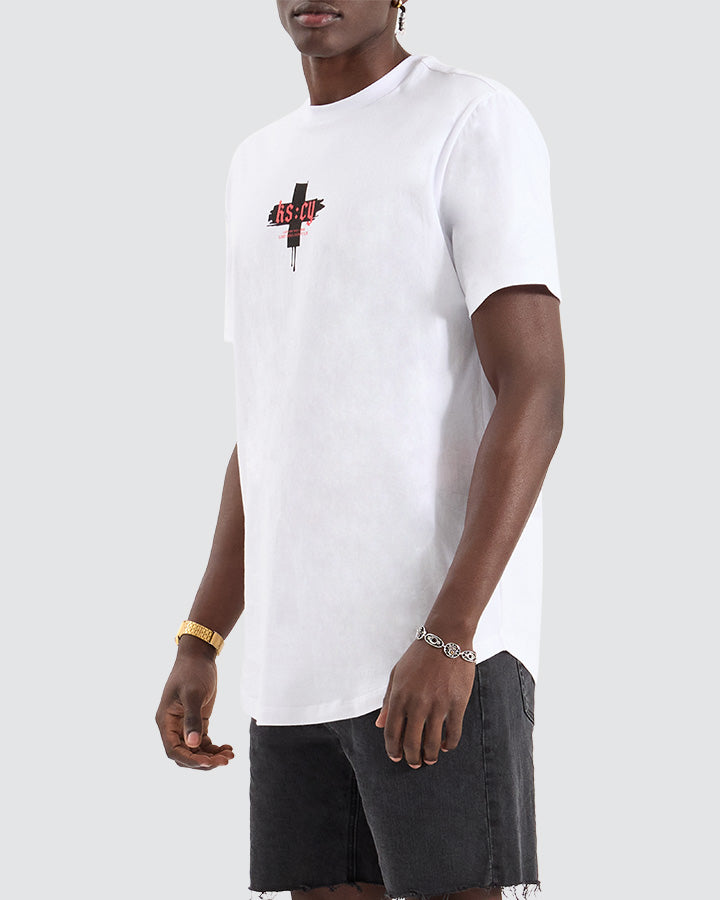 Kiss Chacey Disrupted Dual Curved hem Tee Optical White