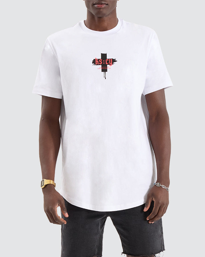 Kiss Chacey Disrupted Dual Curved hem Tee Optical White