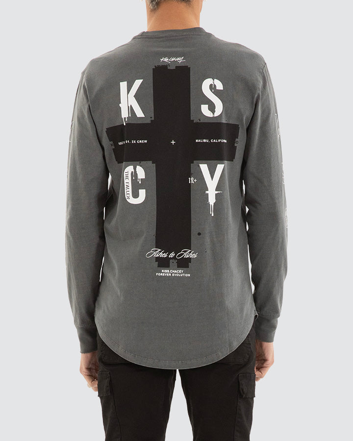 Kiss Chacey Cautious Dual Curved Hem L/S Tee Pigment Charcoal