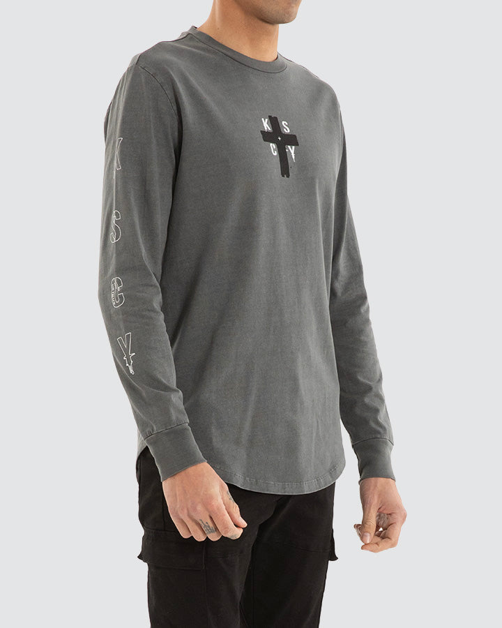 Kiss Chacey Cautious Dual Curved Hem L/S Tee Pigment Charcoal
