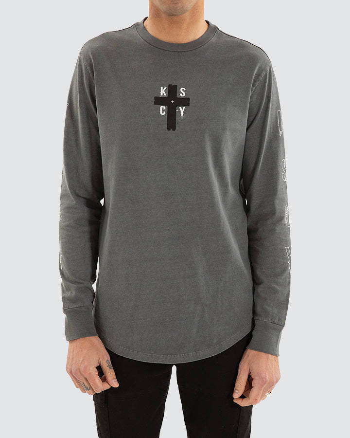 Kiss Chacey Cautious Dual Curved Hem L/S Tee Pigment Charcoal