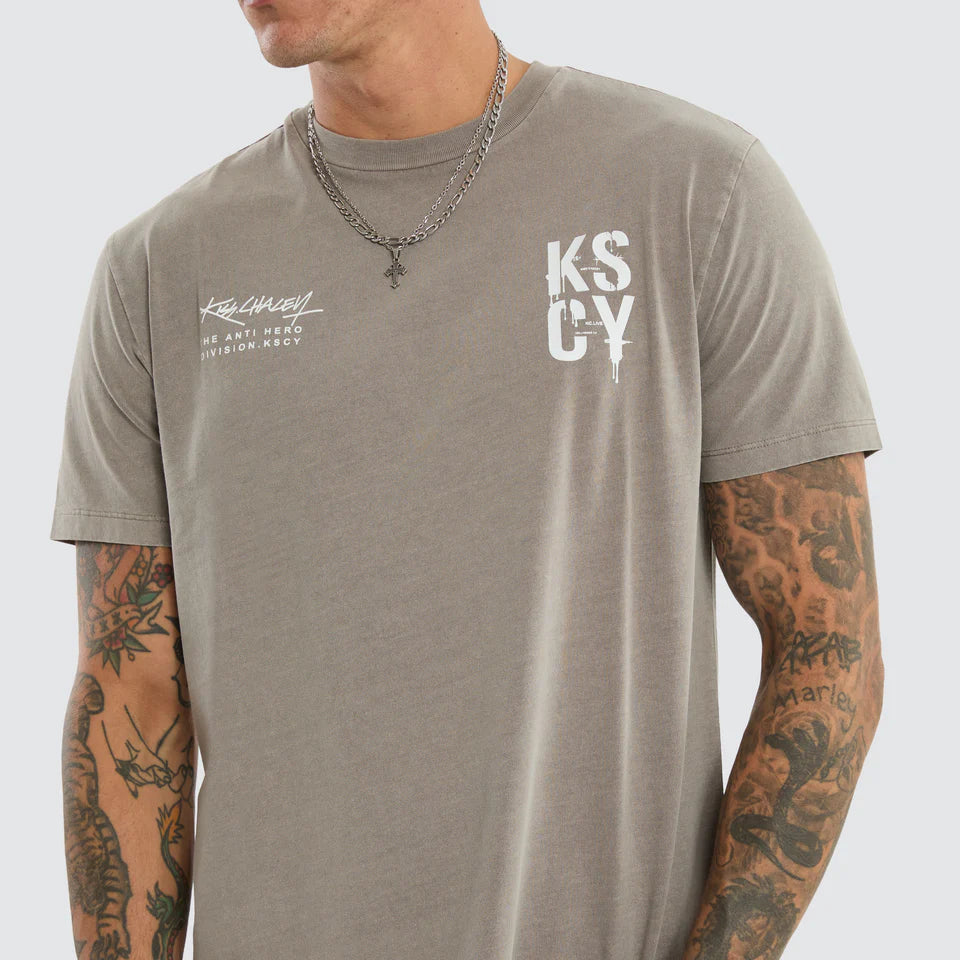 Kiss Chacey Alpha Dual Curved Hem Tee Pigment Elephant Grey