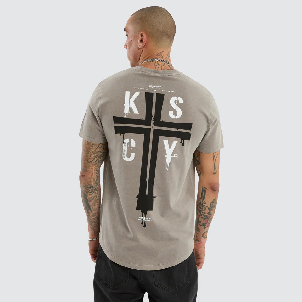 Kiss Chacey Alpha Dual Curved Hem Tee Pigment Elephant Grey