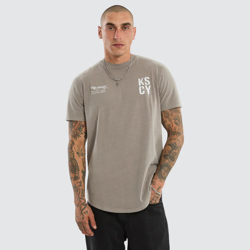 Kiss Chacey Alpha Dual Curved Hem Tee Pigment Elephant Grey