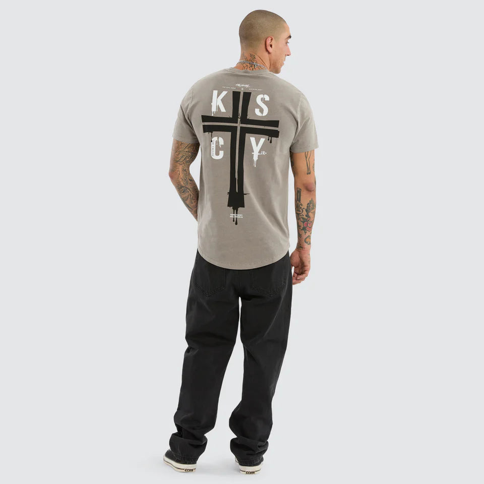 Kiss Chacey Alpha Dual Curved Hem Tee Pigment Elephant Grey