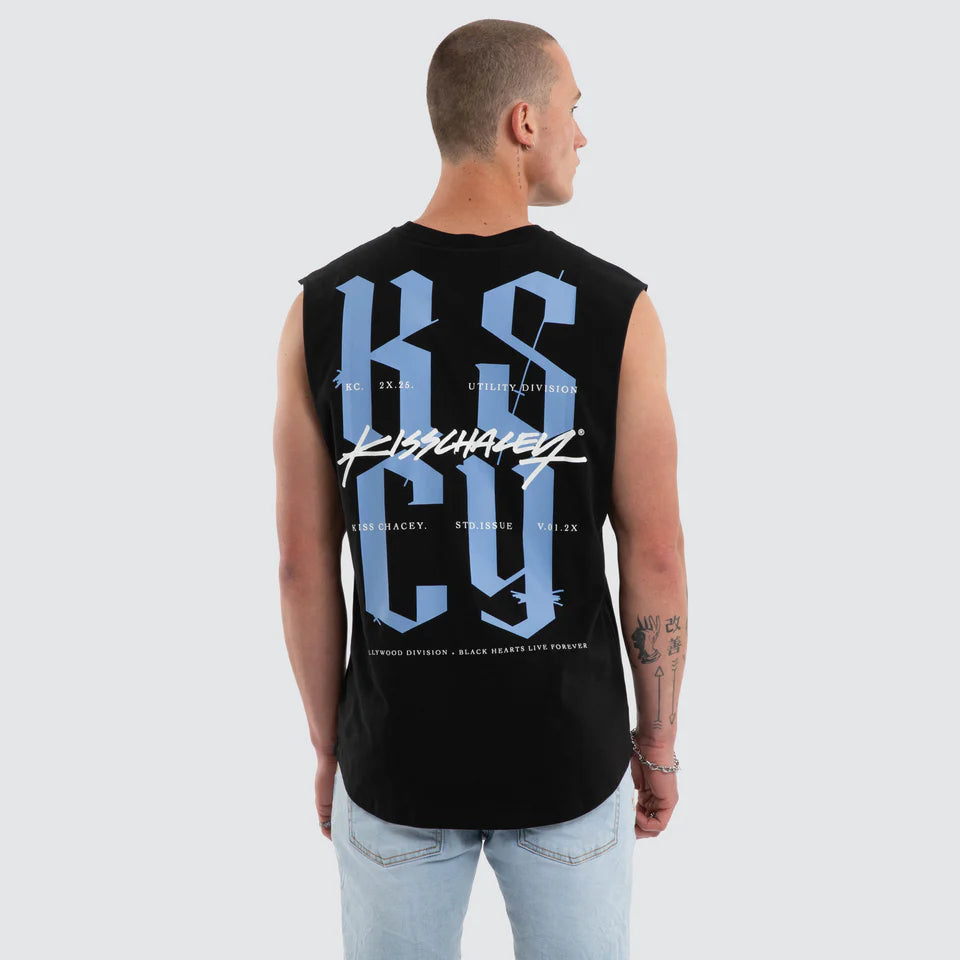 Kiss Chacey Traditional Dual Curved Hem Muscle tee Black