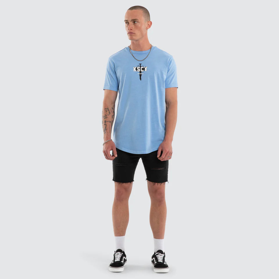 Kiss Chacey Imperial Dual Curved Hem Tee Pigment Vista Blue