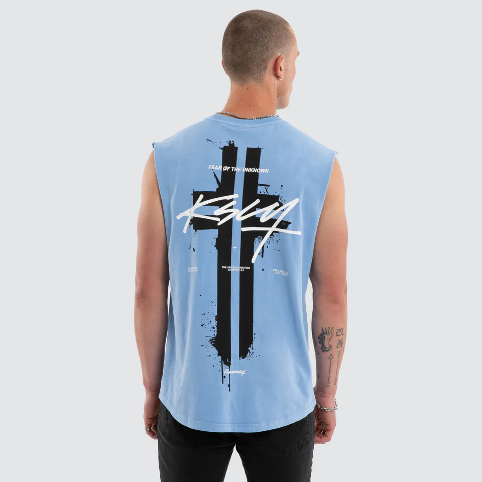 Kiss Chacey Letdown Dual Curved Hem Muscle tee Pigment Vista Blue