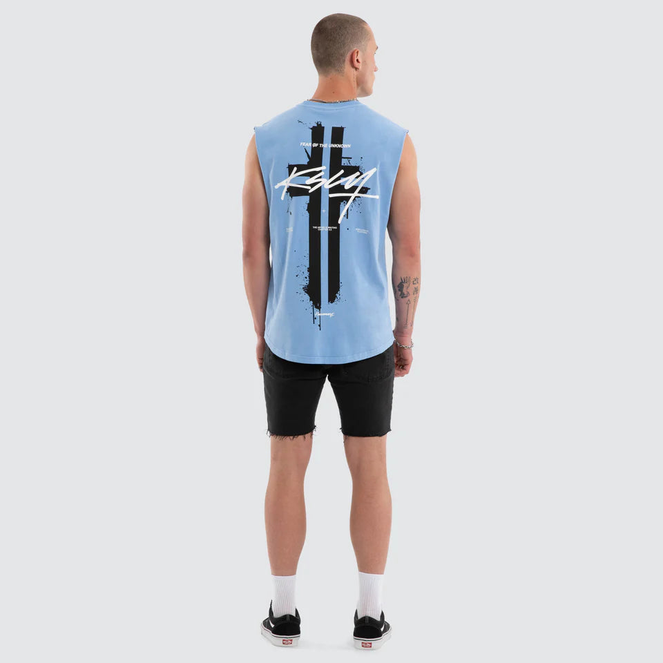 Kiss Chacey Letdown Dual Curved Hem Muscle tee Pigment Vista Blue