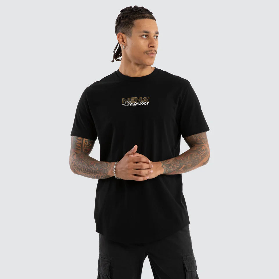 Neena & Pasadena Veered Dual Curved Hem Tee Black