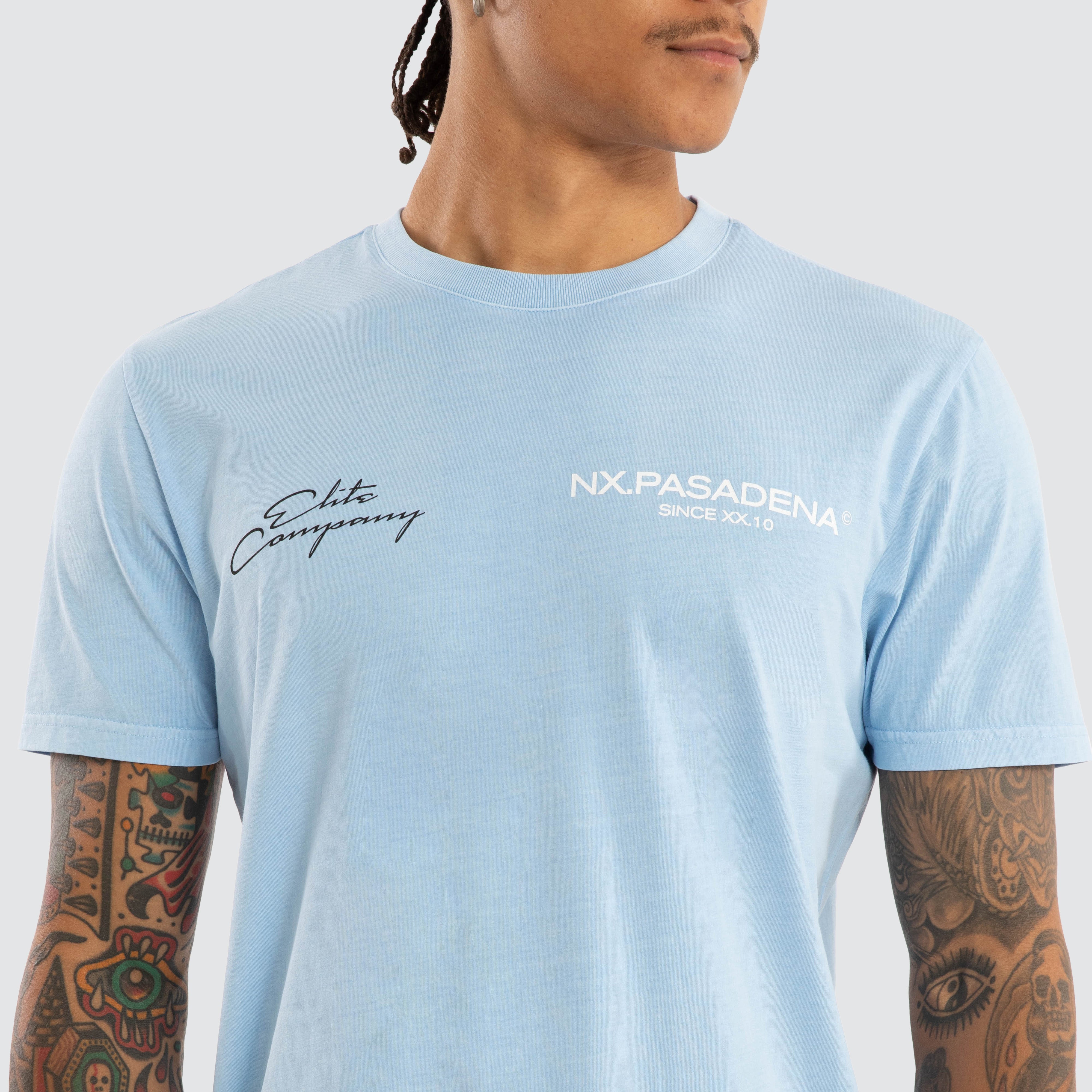 Nena & Pasadena Whisper Dual Curved hem Tee Pigment Blue Bell