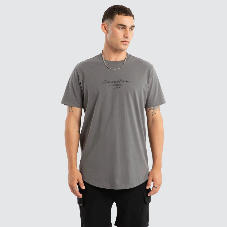 Nena & Pasadena Juncture Dual Curved Hem Tee Charcoal