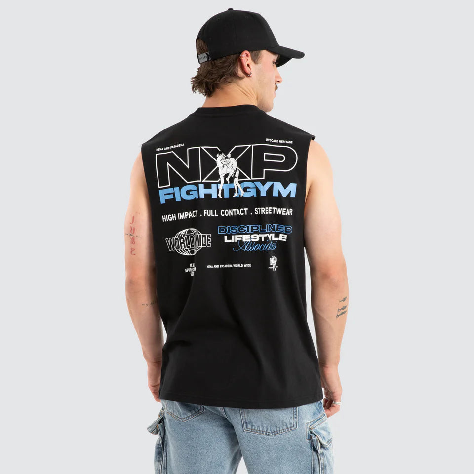 Nena & Pasadena Script Relaxed Fit Muscle Tee Black