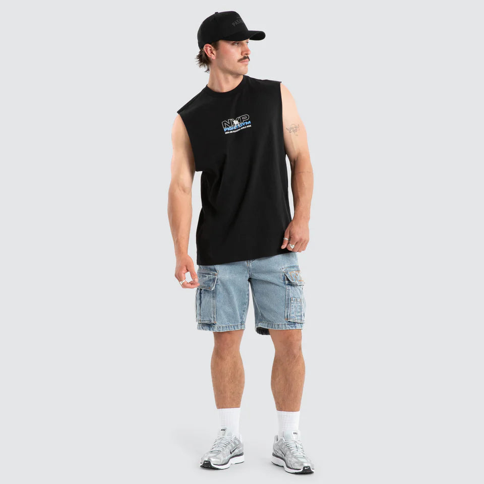 Nena & Pasadena Script Relaxed Fit Muscle Tee Black