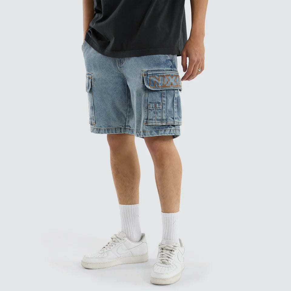 Nena & Pasadena Colby Denim Cargo Short Herring Blue