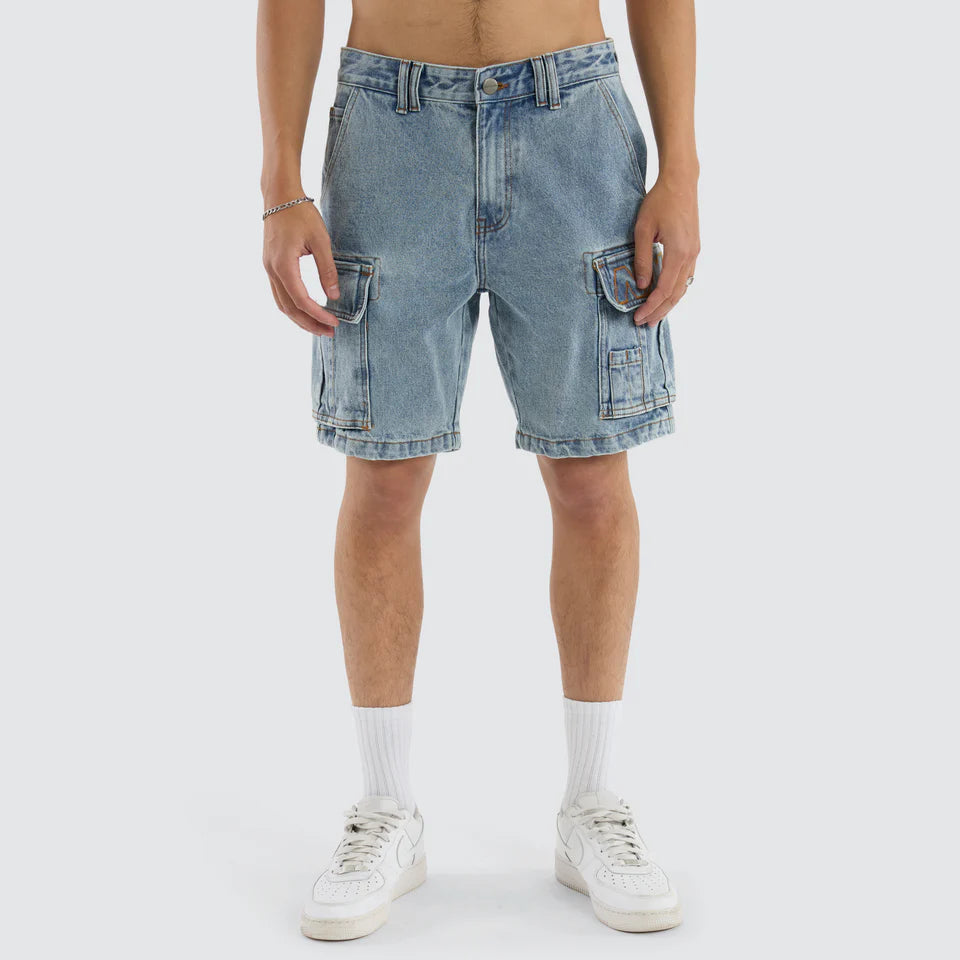 Nena & Pasadena Colby Denim Cargo Short Herring Blue