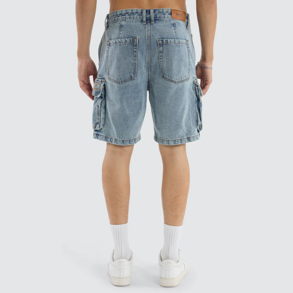 Nena & Pasadena Colby Denim Cargo Short Herring Blue