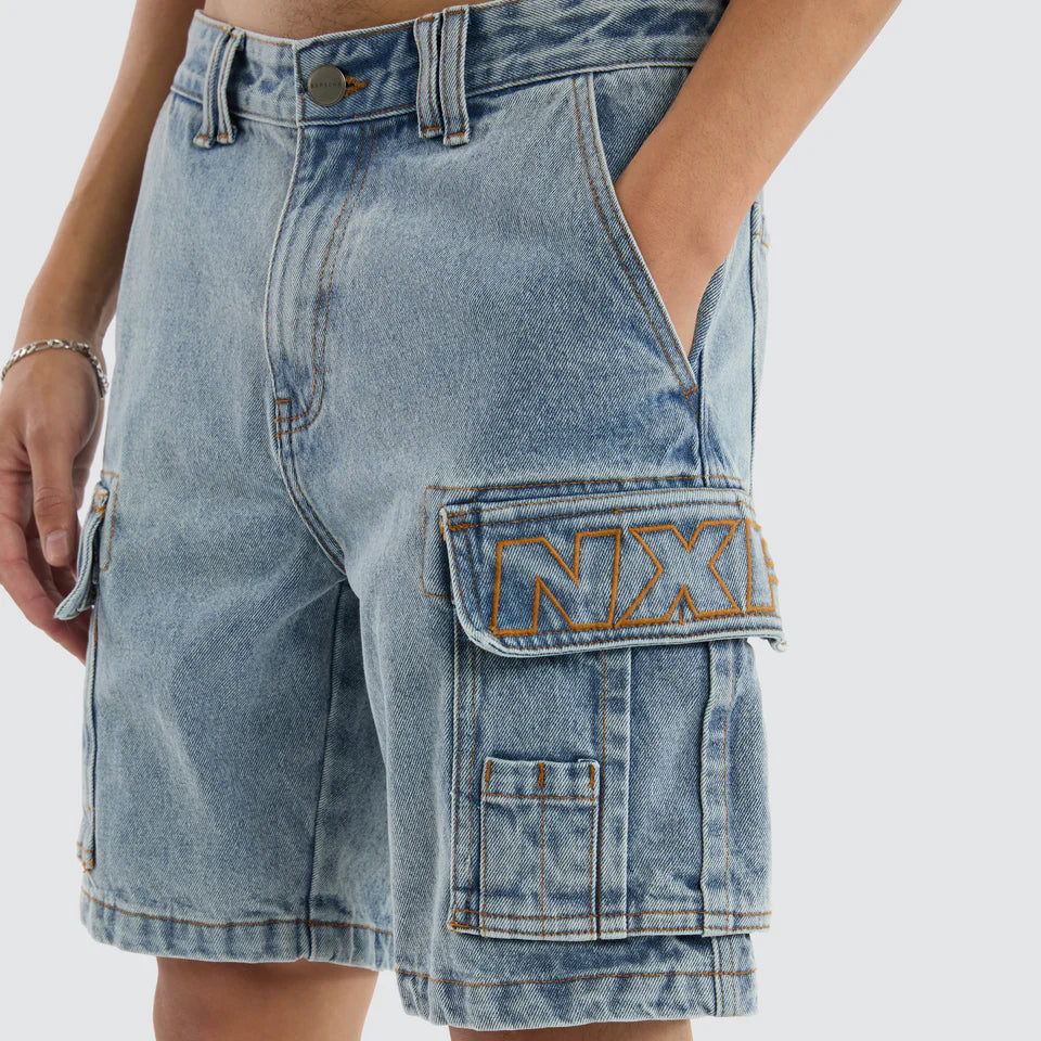 Nena & Pasadena Colby Denim Cargo Short Herring Blue