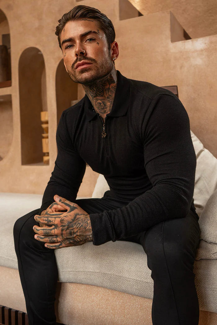 Sinners L/S Knit Polo Shirt Black