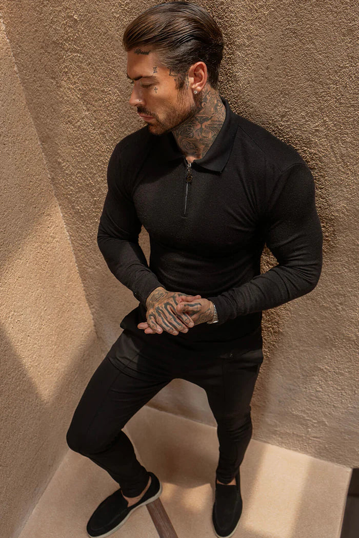 Sinners L/S Knit Polo Shirt Black