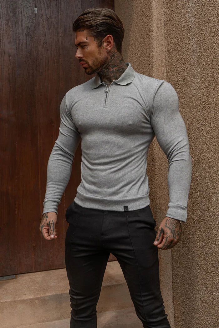 Sinners L/S Knit Polo Shirt Grey