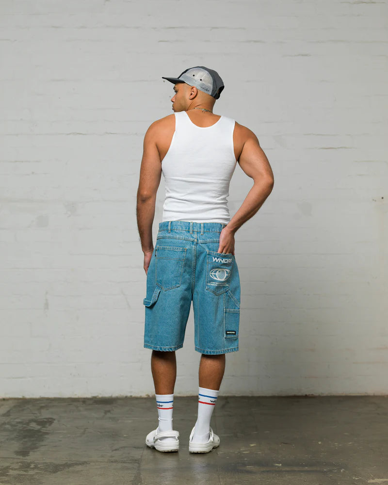 WNDRR Booster Denim Short Washed Blue