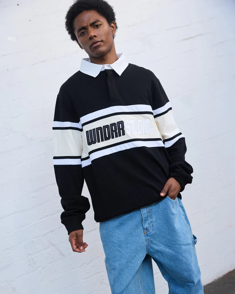 WNDRR Studio Panel Rugby Polo Faded Black