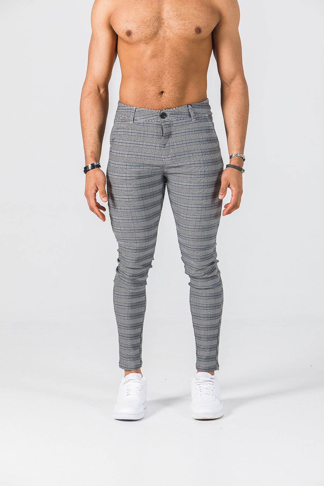 Grey and white checkered on sale trousers